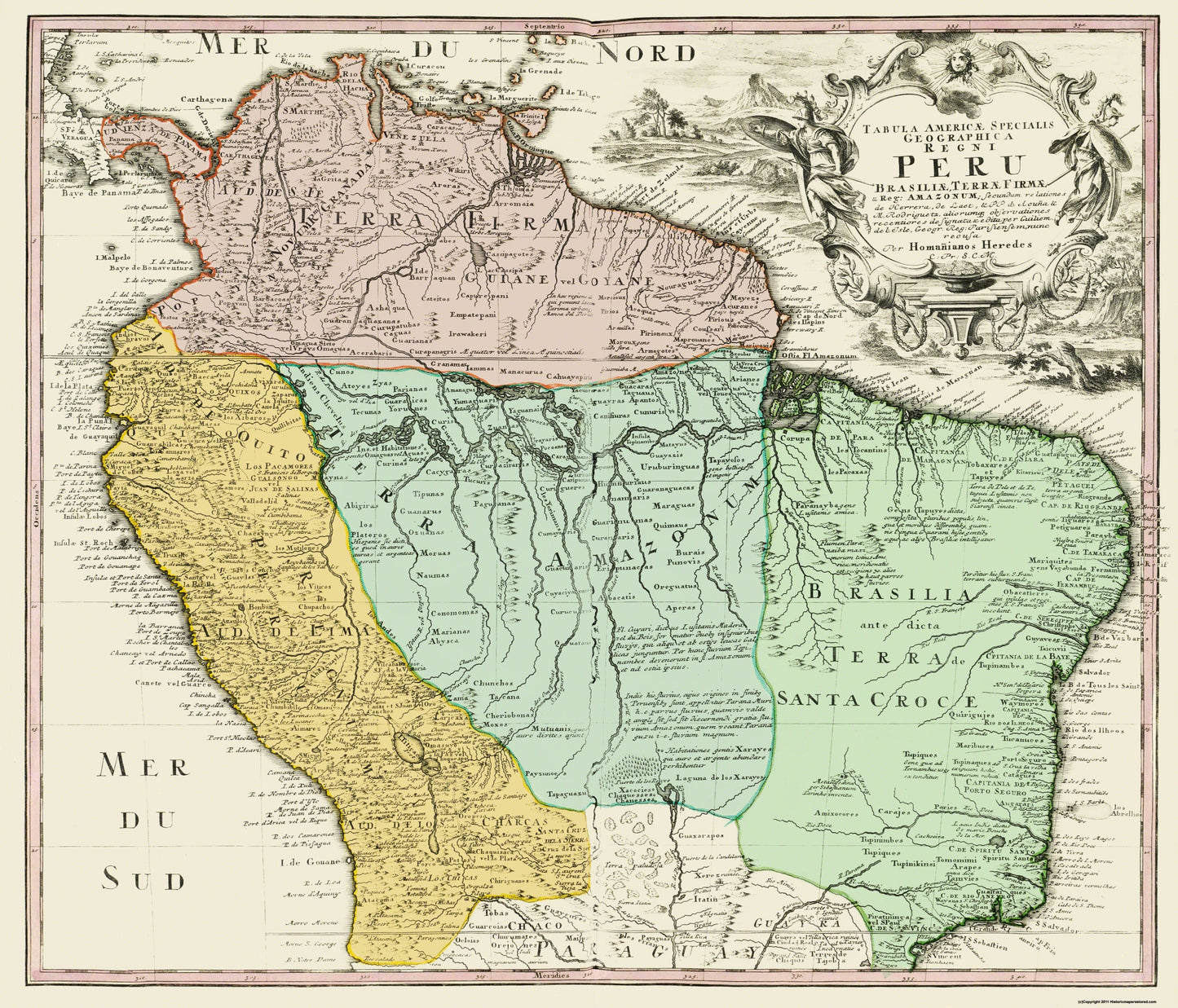 Historic Map - Peru Brazil - Homann 1748 - 26.88 x 23 - Vintage Wall Art