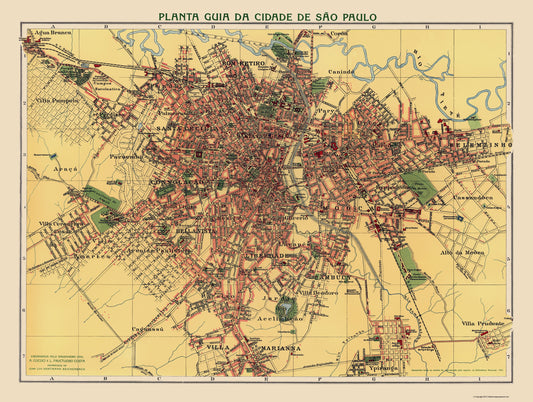 Historic Map - Sao Paulo Brazil - Hartmann 1913 - 23 x 30.50 - Vintage Wall Art