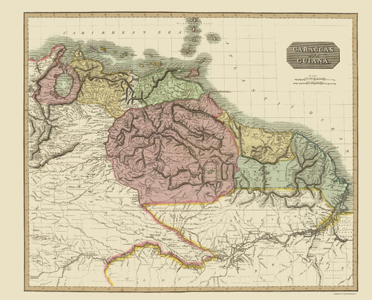 Historic Map - Caracas Venezuela Guyana - Thomson 1814 - 23 x 28.51 - Vintage Wall Art