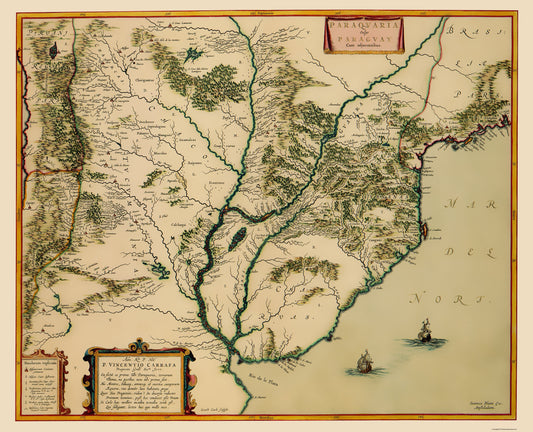 Historic Map - Paraguay Coast - Blaeu 1662 - 23 x 28.37 - Vintage Wall Art