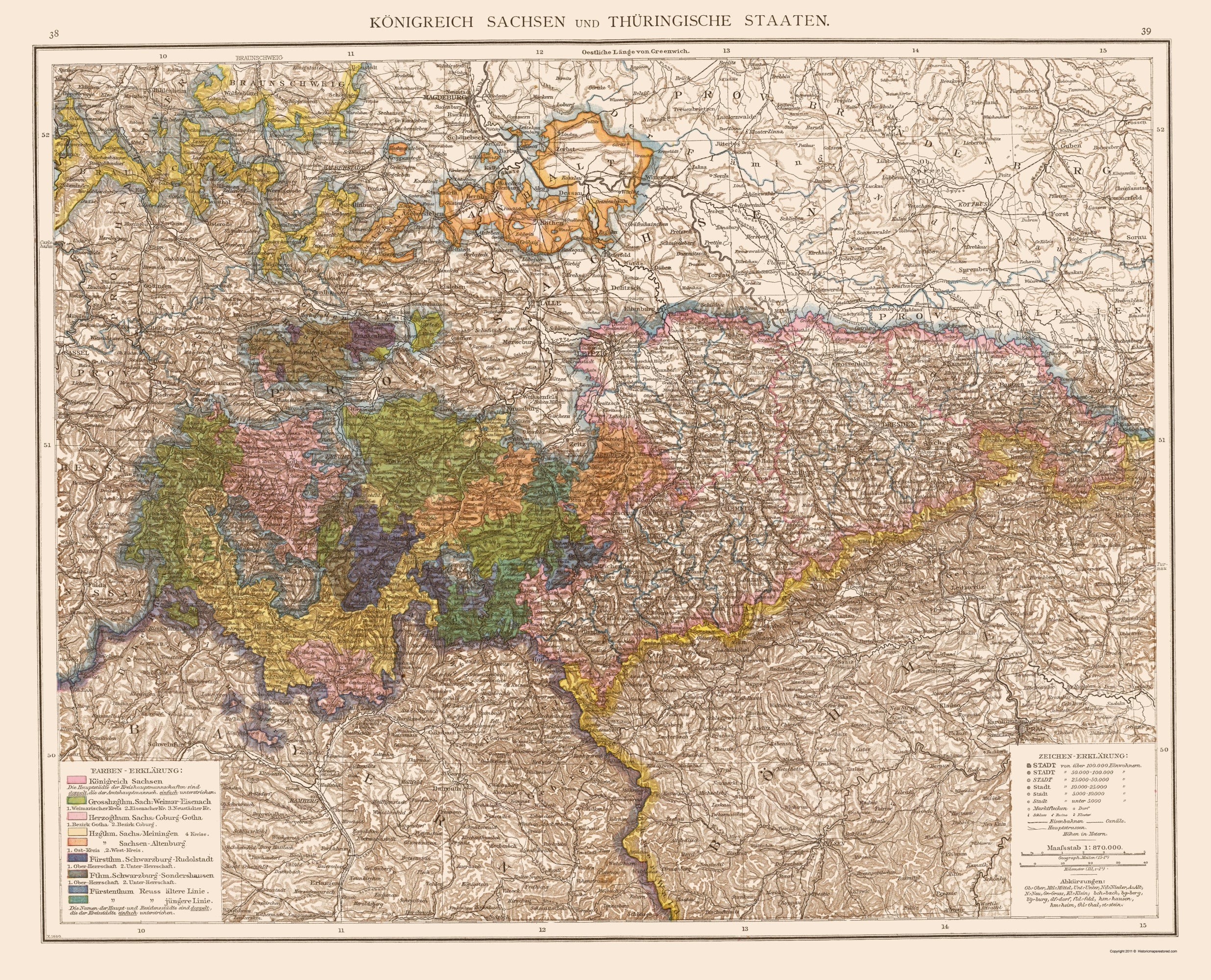 Historic Map - Kingdom Saxony Thuringia Region Germany - Velhagen 1881 ...
