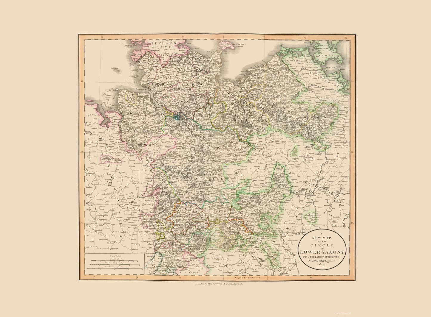 Historic Map - Saxony Germany Lower - Cary 1801 - 23 x 31.20 - Vintage Wall Art