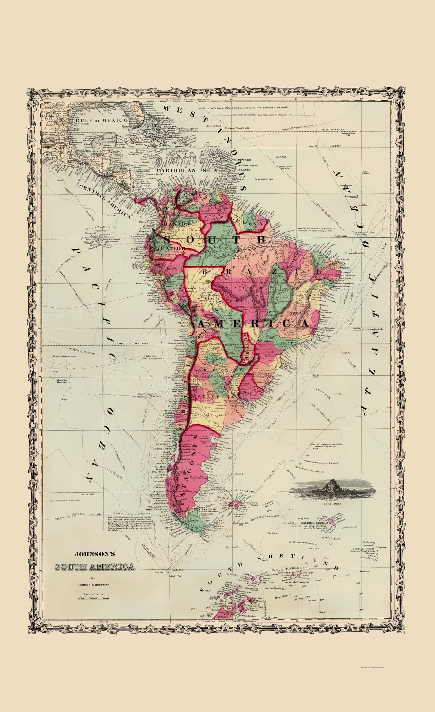 Historic Map - South America - Johnson 1860 - 23 x 37.61 - Vintage Wall Art