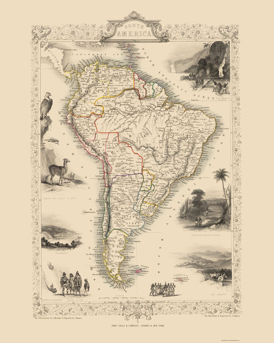 Historic Map - South America - Tallis 1851 - 23 x 28.83 - Vintage Wall Art