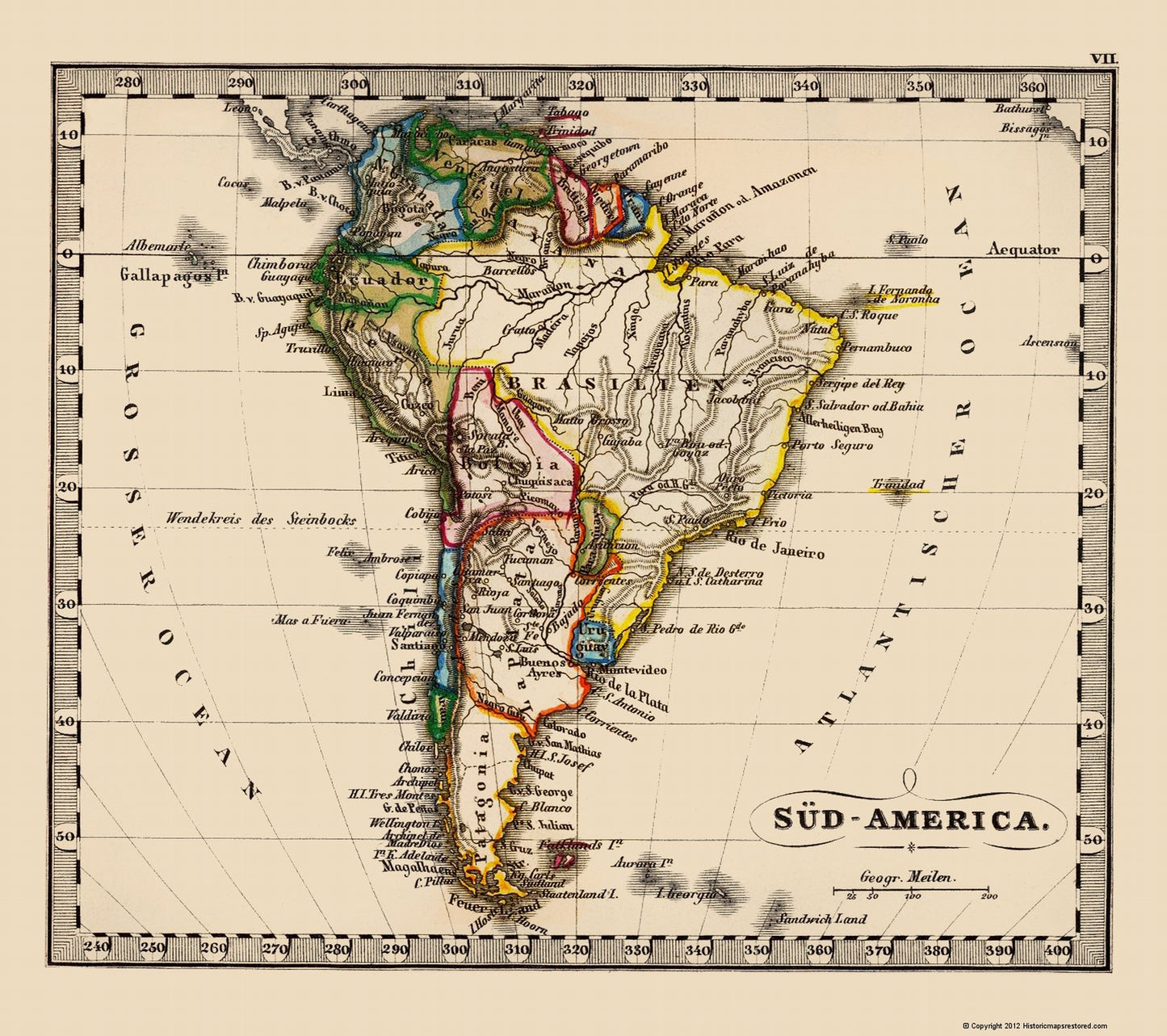 Historic Map - South America - Stieler 1852 - 23 x 25.89 - Vintage Wall Art