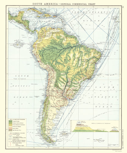 Historic Map - South America Commercial Chart - Newnes 1907 - 23 x 27 - Vintage Wall Art