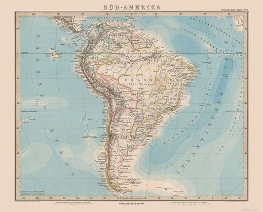 Historic Map - South America - Stieler 1885 - 28.44 x 23 - Vintage Wall Art