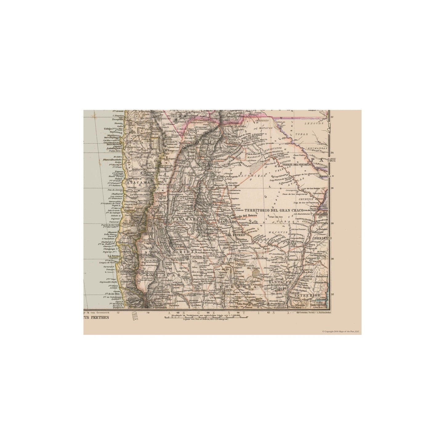 Historic Map - South America Andes- Stieler 1885 - 28.44 x 23 - Vintage Wall Art