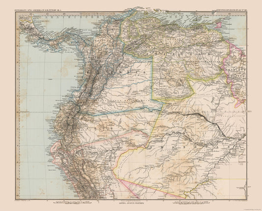 Historic Map - North South America - Stieler 1885 - 28.57 x 23 - Vintage Wall Art