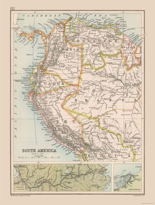 Historic Map - South America West - Bartholomew 1892 - 23 x 30.37 - Vintage Wall Art