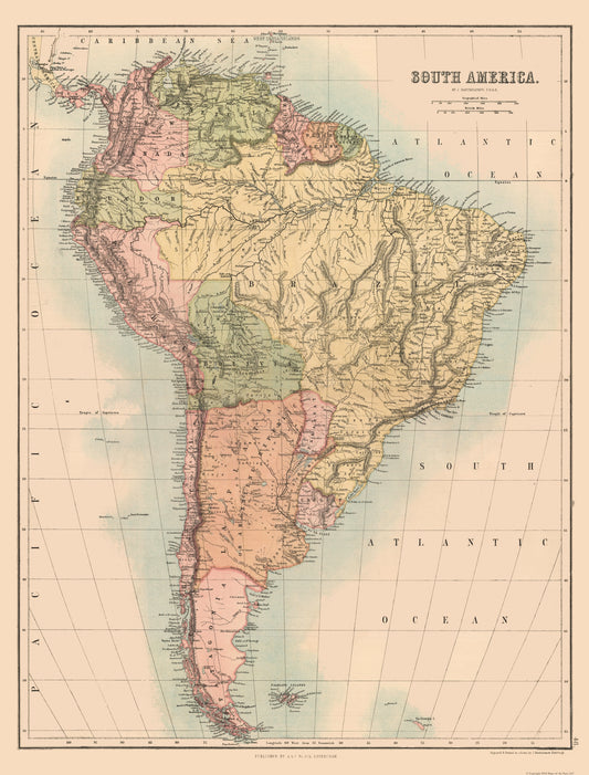 Historic Map - South America - Black 1867 - 23 x 30.24 - Vintage Wall Art