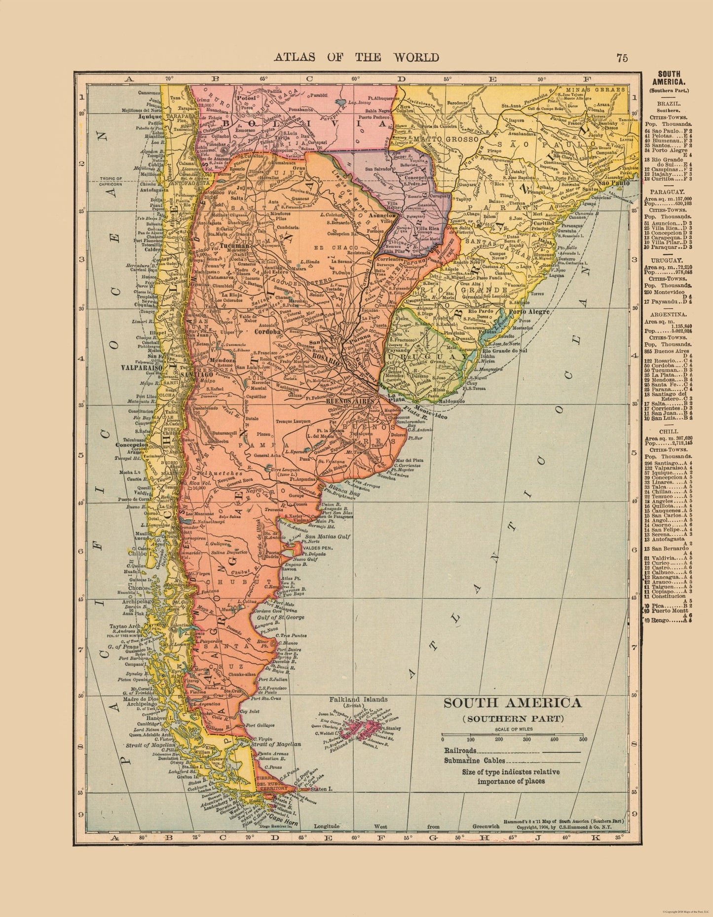 Historic Map - South America Southern - Hammond 1910 - 23 x 29.59 - Vintage Wall Art