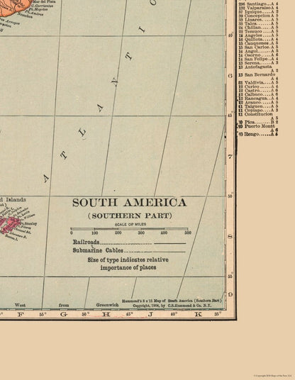 Historic Map - South America Southern - Hammond 1910 - 23 x 29.59 - Vintage Wall Art