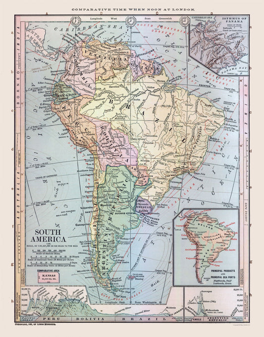 Historic Map - South America - Monteith 1882 - 23 x 29.40 - Vintage Wall Art