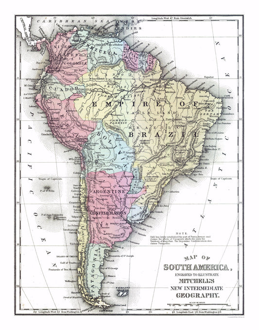 Historic Map - South America - Mitchell 1877 - 23 x 29.34 - Vintage Wall Art