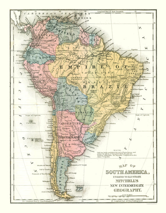 Historic Map - South America - Mitchell 1869 - 23 x 29.47 - Vintage Wall Art