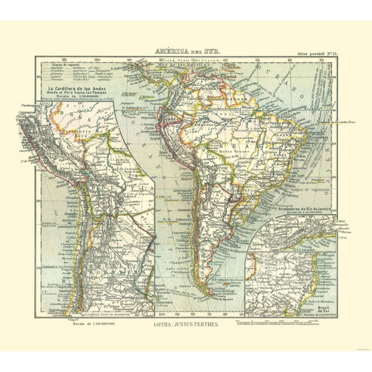 Historic Map - South America - Perthes 1921 - 25.89 x 23 - Vintage Wall Art