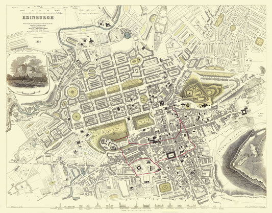 Historic Map - Edinburgh Scotland - Chapman 1834 - 29.44 x 23 - Vintage Wall Art