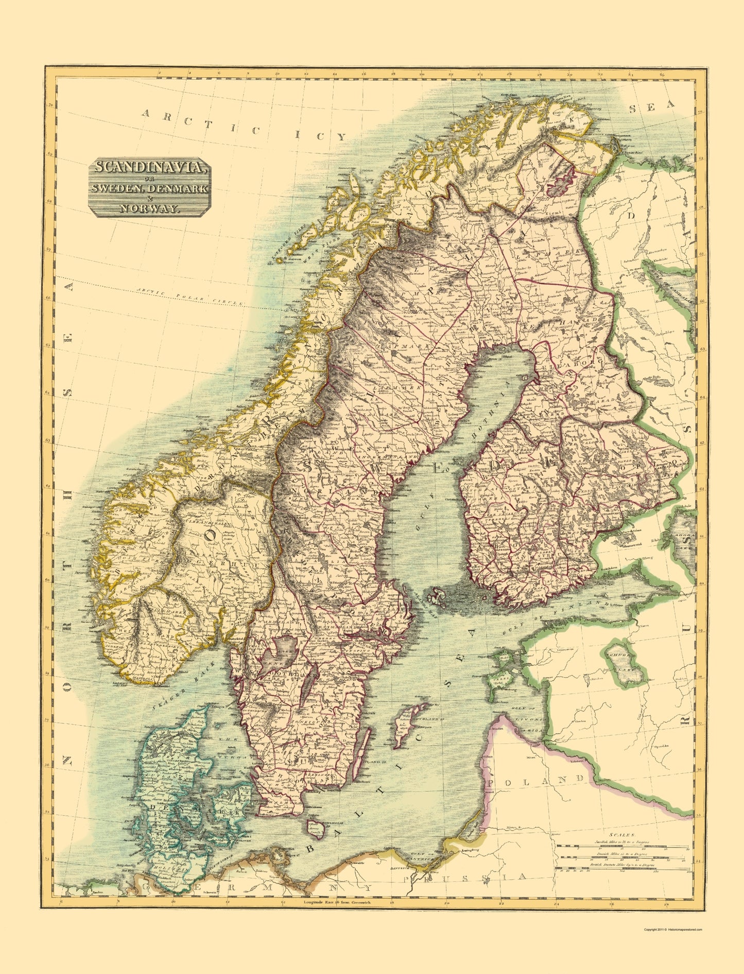 Historic Map - Sweden Denmark Norway - Thomson 1814 - 23 x 30 - Vintage Wall Art