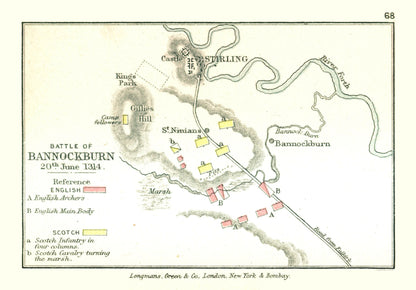 Historic War Map - Bannockburn Scotland Battle - Gardiner 1902 - 33.03 x 23 - Vintage Wall Art