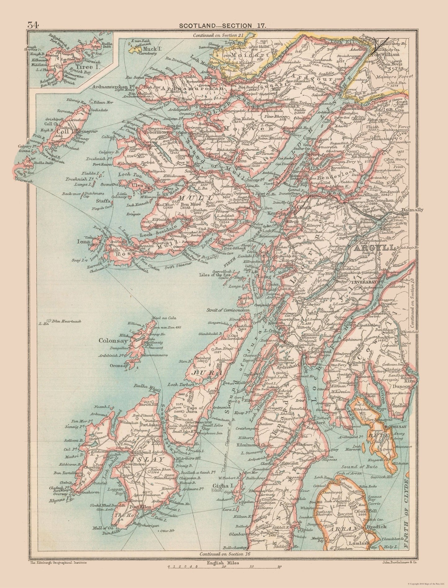 Historic Map - Scotland - Bartholomew 1892 - 23 x 30.15 - Vintage Wall Art