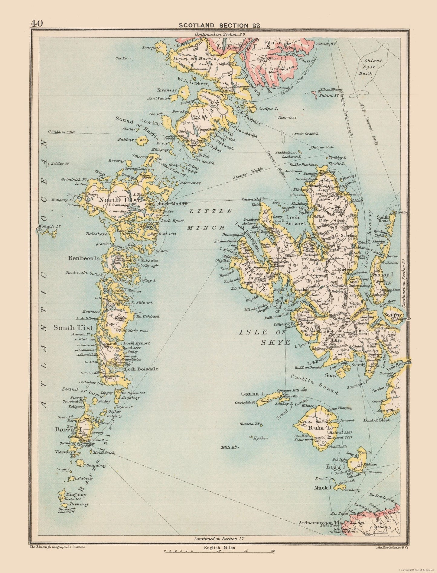 Historic Map - Scotland - Bartholomew 1892 - 23 x 30.20 - Vintage Wall Art