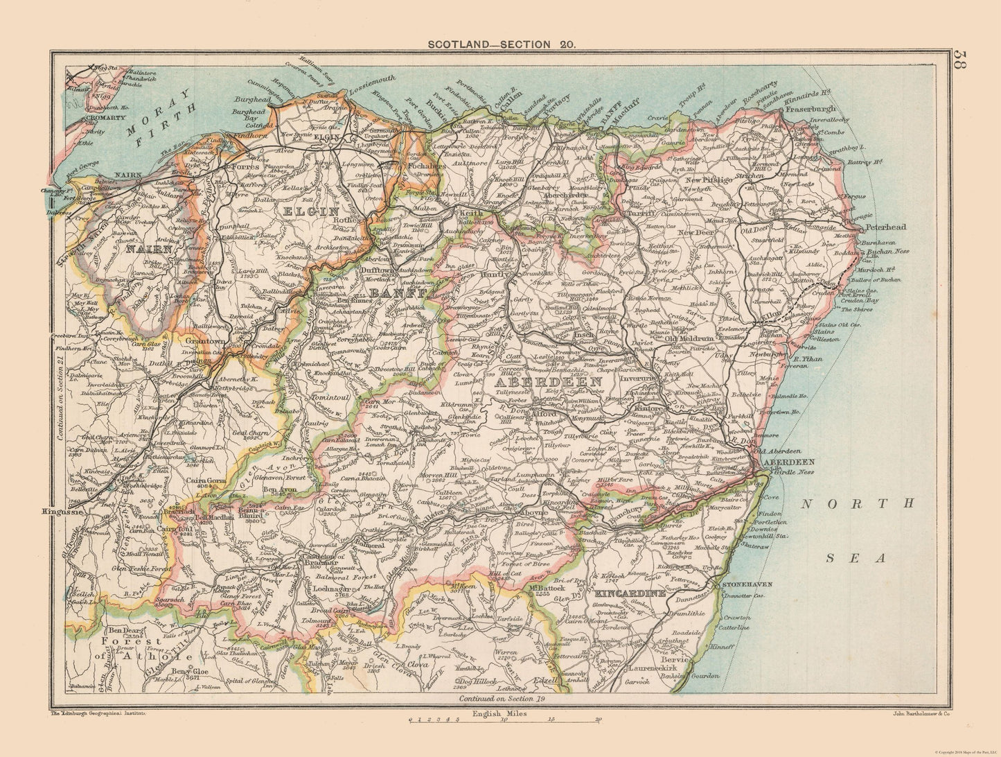 Historic Map - Scotland - Bartholomew 1892 - 30.43 x 23 - Vintage Wall Art