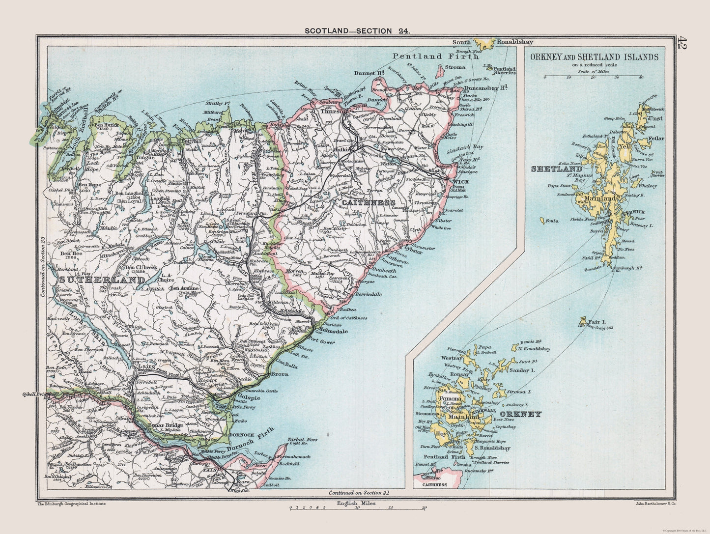 Historic Map - Scotland Northern - Bartholomew 1892 - 30.58 x 23 - Vintage Wall Art