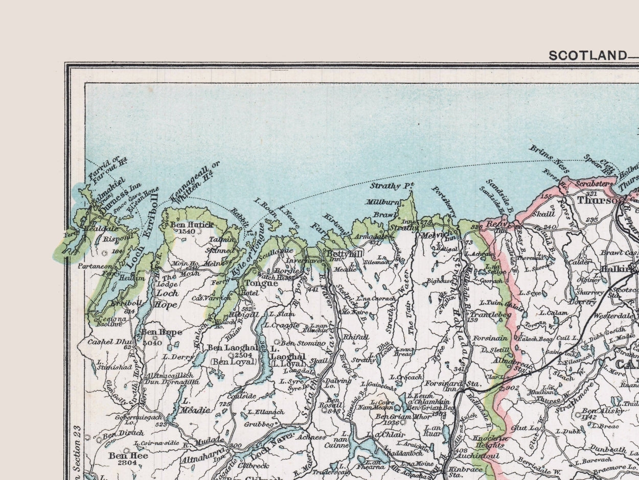 Historic Map - Scotland Northern - Bartholomew 1892 - 30.58 x 23 - Vintage Wall Art