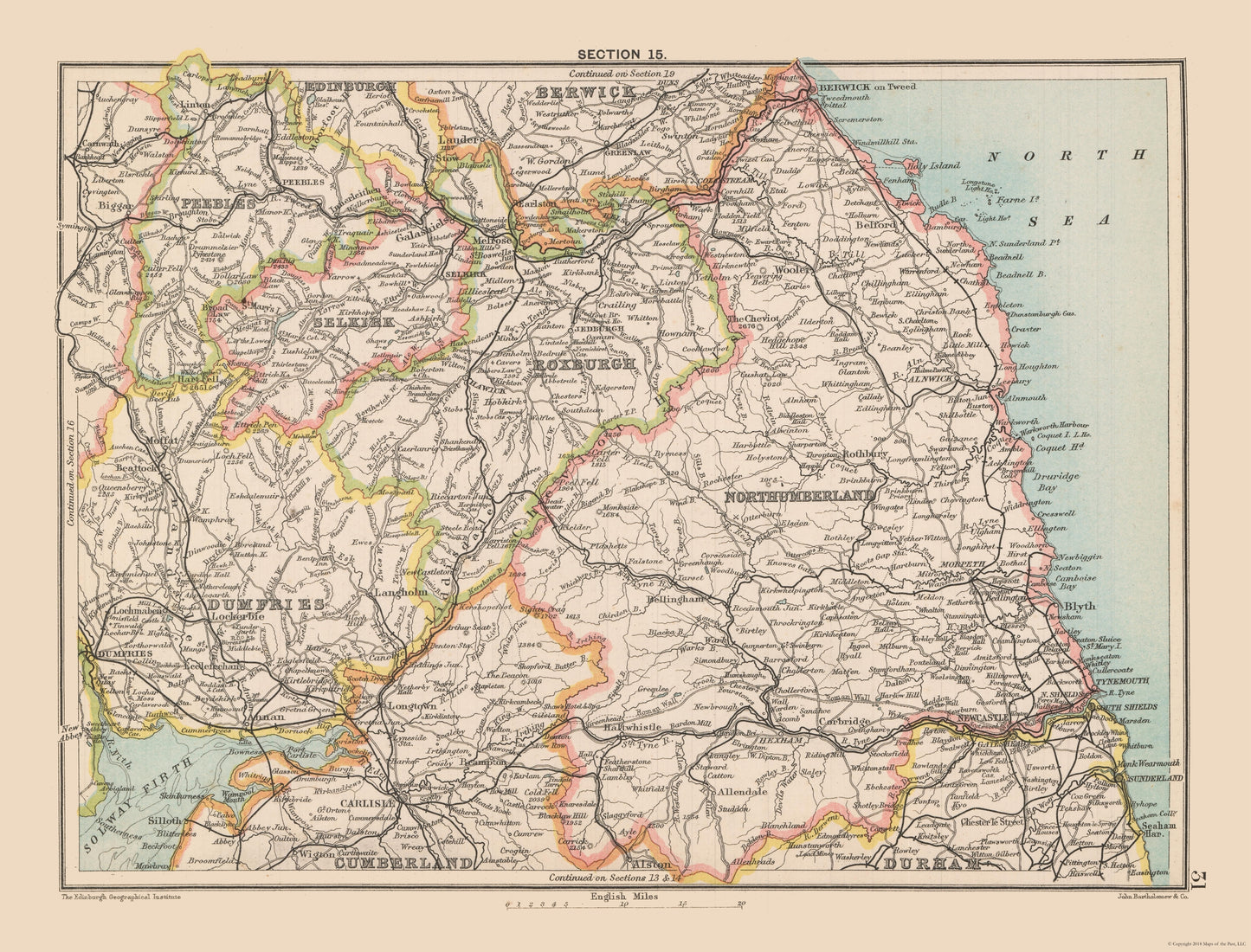 Historic Map - Scotland Ireland Eastern - Bartholomew 1892 - 30.22 x 23 - Vintage Wall Art