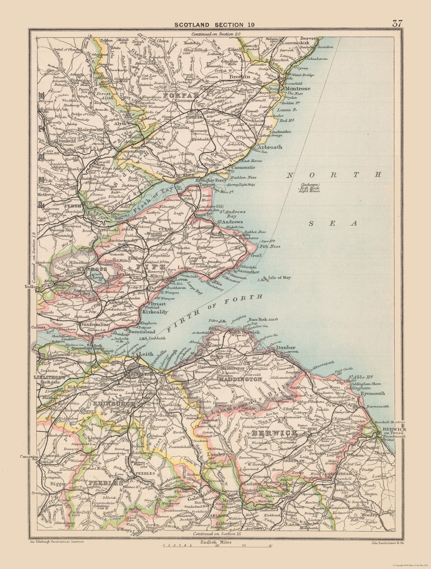 Historic Map - Scotland Southeast - Bartholomew 1892 - 23 x 30.37 - Vintage Wall Art