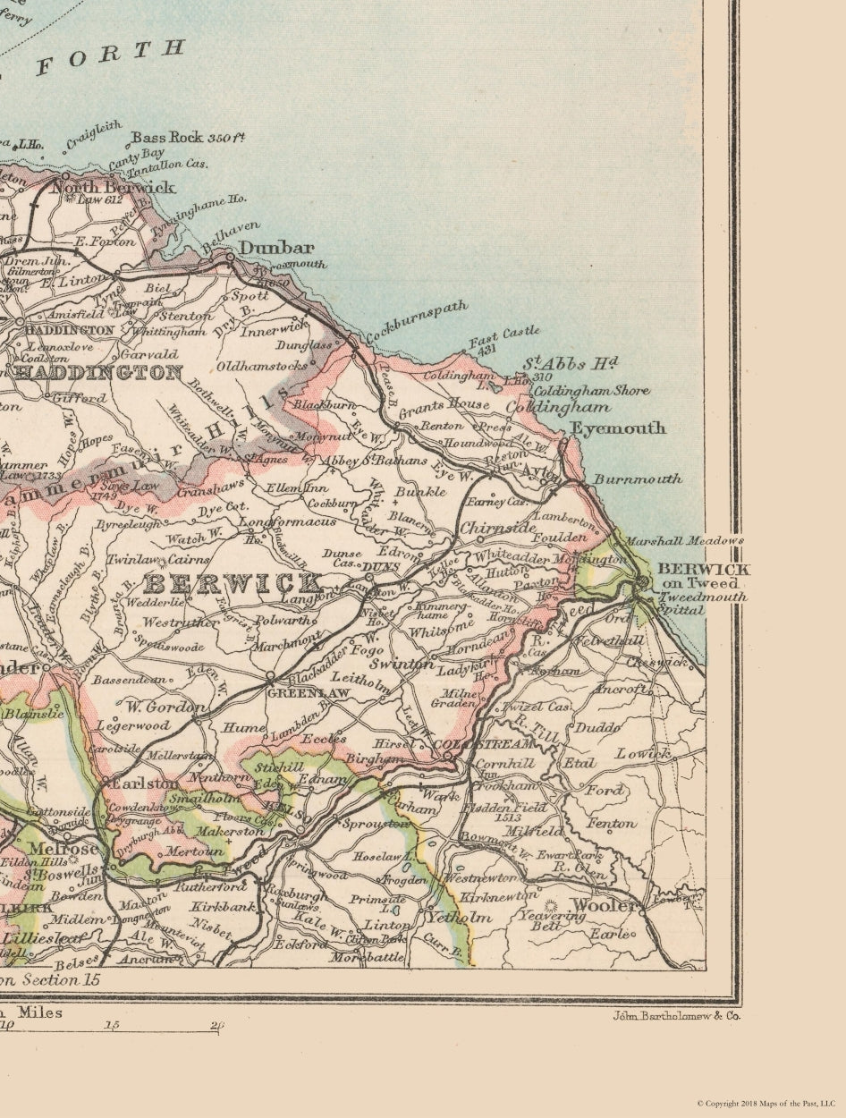 Historic Map - Scotland Southeast - Bartholomew 1892 - 23 x 30.37 - Vintage Wall Art