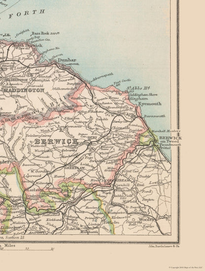 Historic Map - Scotland Southeast - Bartholomew 1892 - 23 x 30.37 - Vintage Wall Art