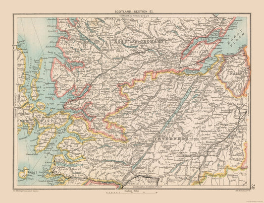 Historic Map - Highlands Scotland - Bartholomew 1892 - 30.00 x 23 - Vintage Wall Art