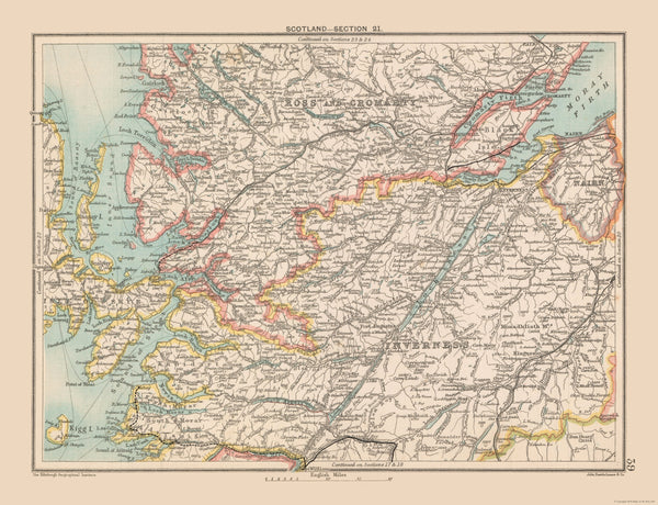 Historic Map - Highlands Scotland - Bartholomew 1892 - Vintage Wall Ar ...