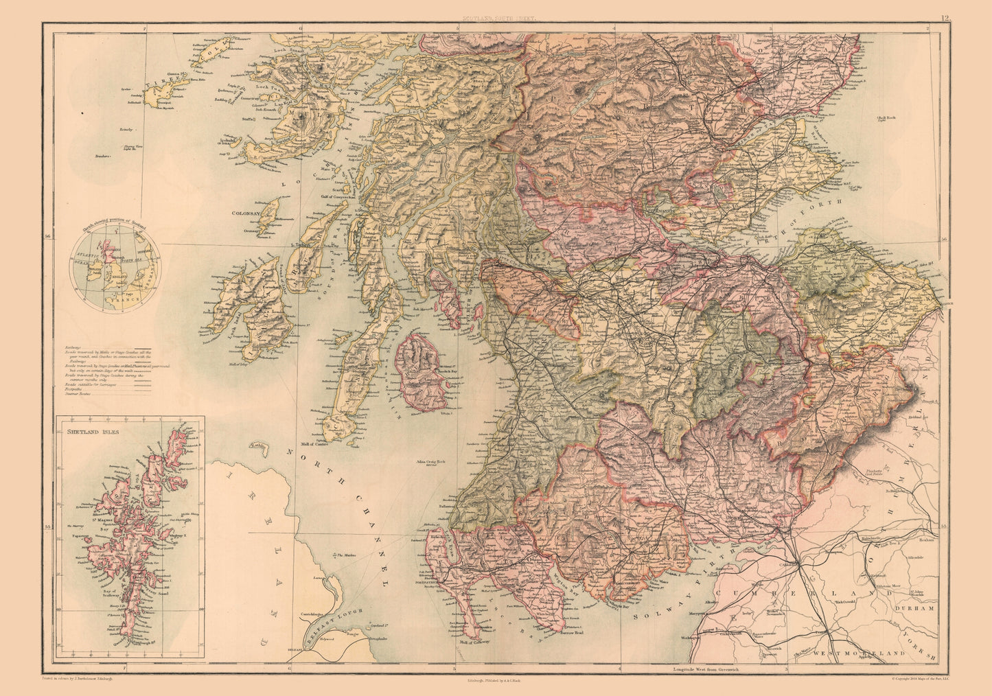 Historic Map - North Scotland - Black 1867 - 32.76 x 23 - Vintage Wall Art