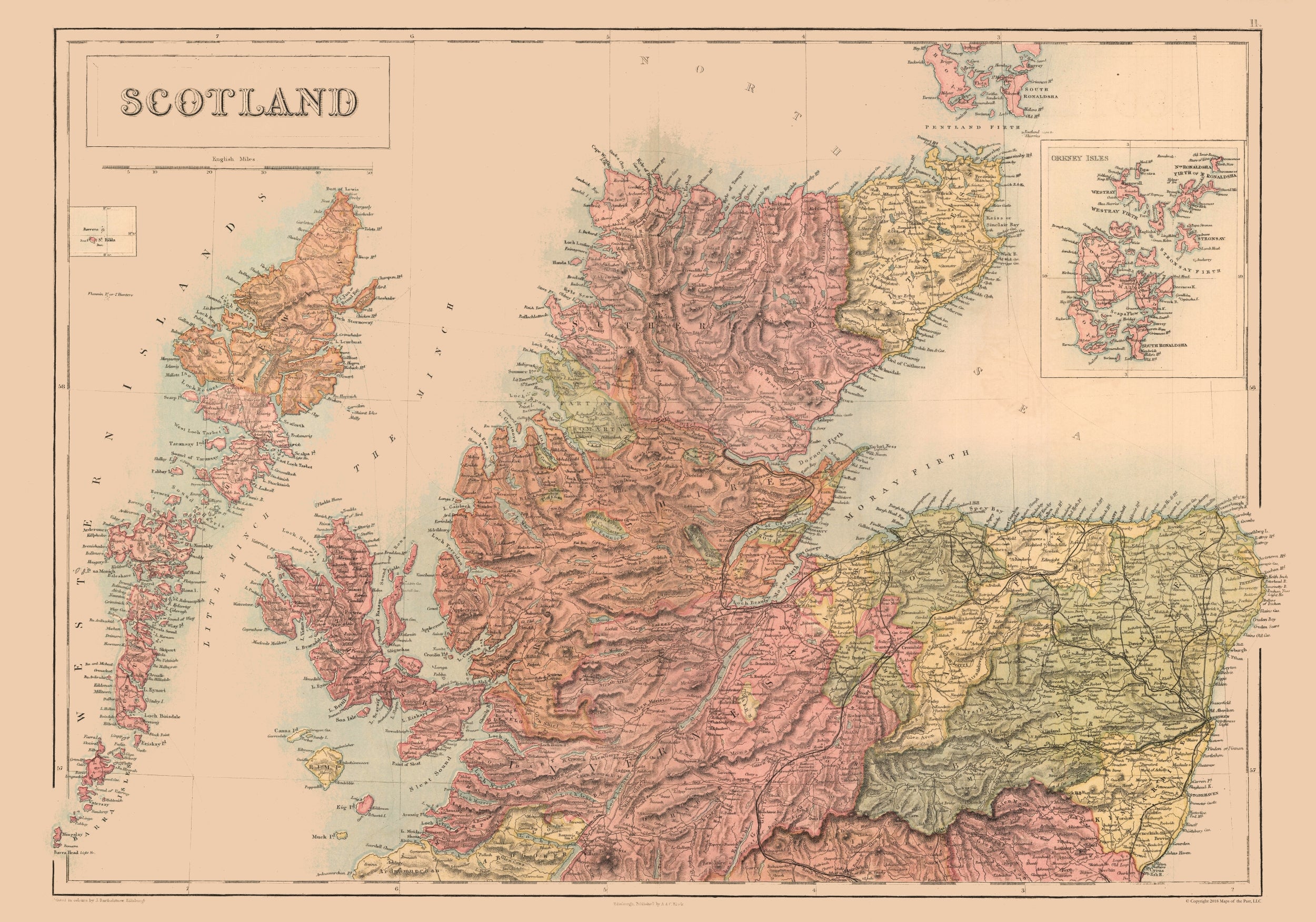 Historic Map - South Scotland - Black 1867 - 32.83 x 23 - Vintage Wall ...