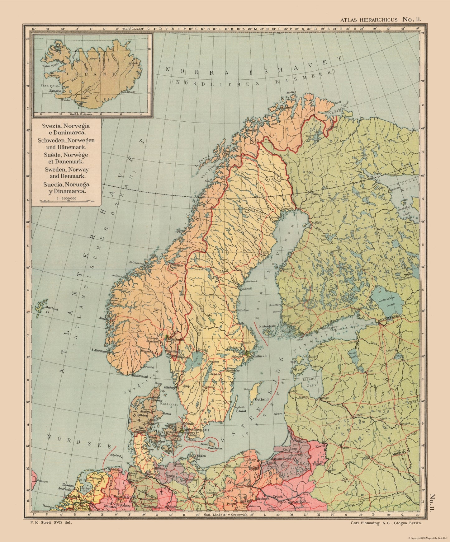 Historic Map - Sweden Norway Denmark - Streit 1913 - 23 x 27.73 - Vintage Wall Art