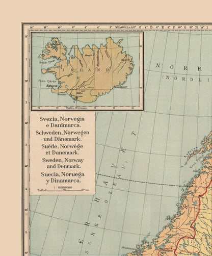 Historic Map - Sweden Norway Denmark - Streit 1913 - 23 x 27.73 - Vintage Wall Art
