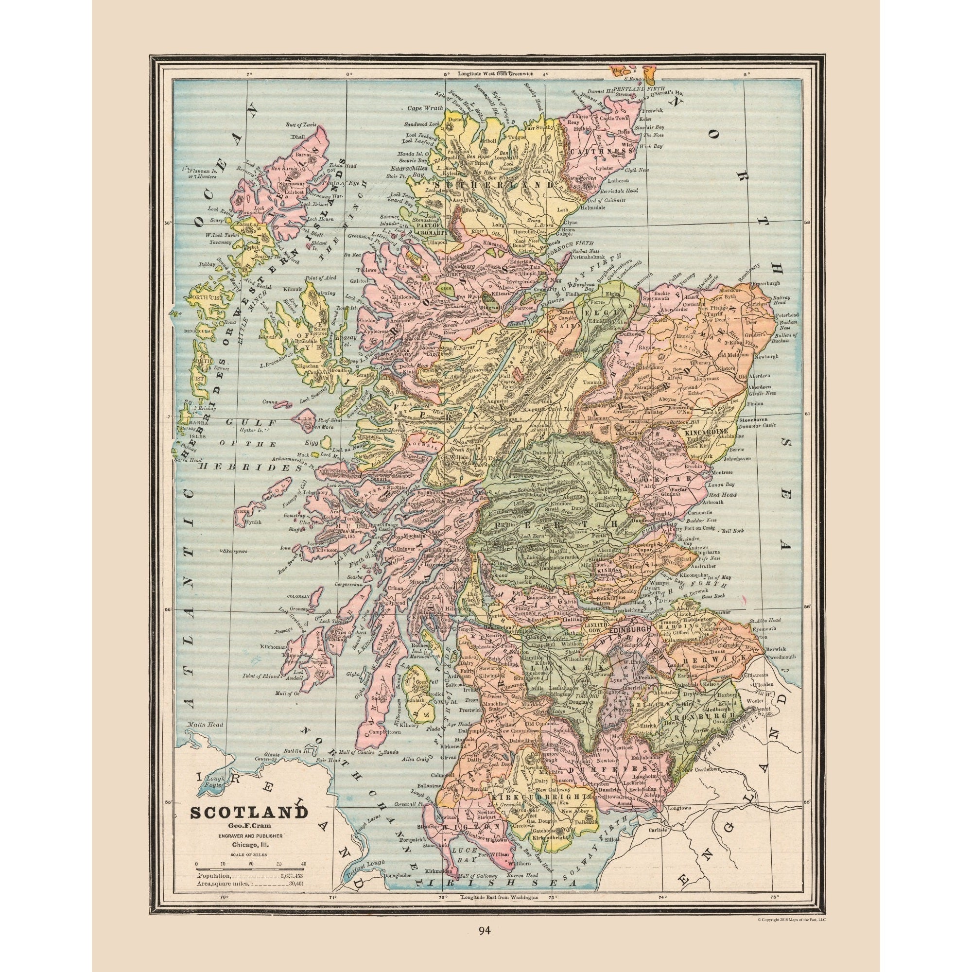 Scotland Map Json Historic Map - Scotland - Cram 1888 - 23 x 28.37 - Vintage Wall Art ...