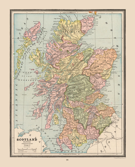 Historic Map - Scotland - Cram 1888 - 23 x 28.37 - Vintage Wall Art