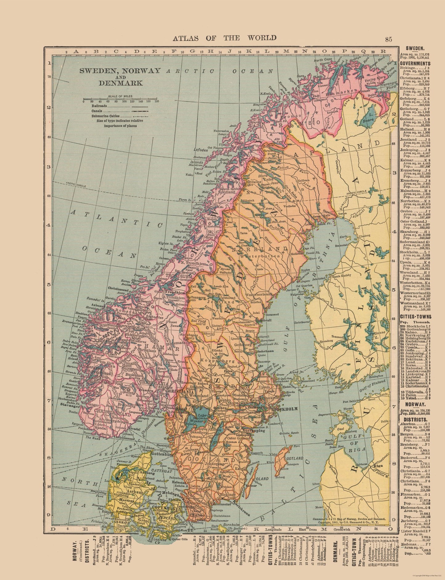 Historic Map - Sweden Norway Denmark - Hammond 1910 - 23 x 29.97 - Vintage Wall Art