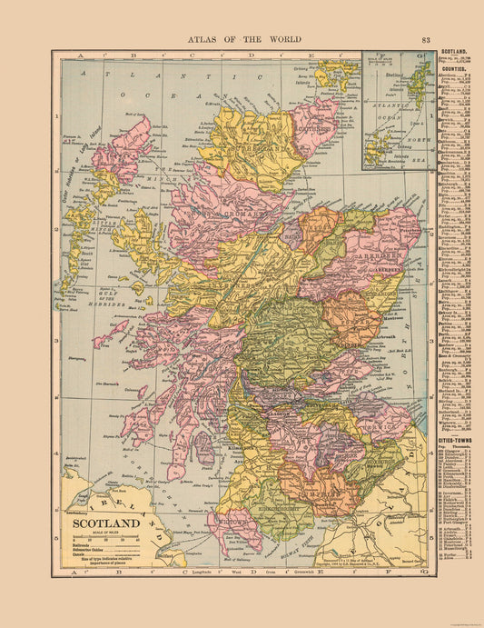 Historic Map - Scotland - Hammond 1910 - 23 x 29.84 - Vintage Wall Art