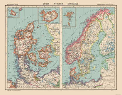 Historic Map - Sweden Norway Denmark - Schrader 1908 - 29.48 x 23 - Vintage Wall Art