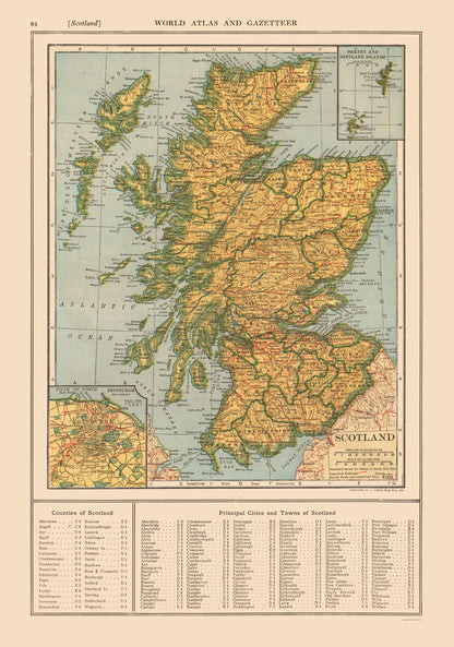 Historic Map - Scotland - Reynold 1921 - 23 x 32.76 - Vintage Wall Art