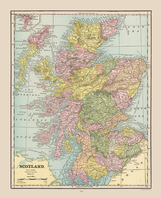 Historic Map - Scotland - Cram 1892 - 23 x 28.40 - Vintage Wall Art