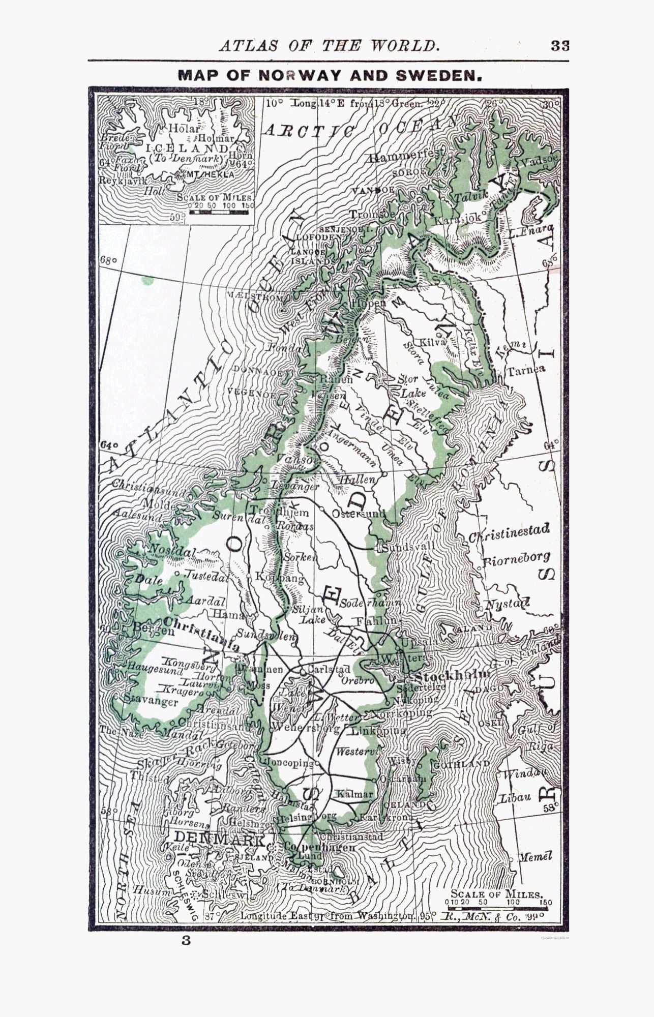 Historic Map - Norway Sweden - Alden 1886 - 23 x 35.77 - Vintage Wall Art