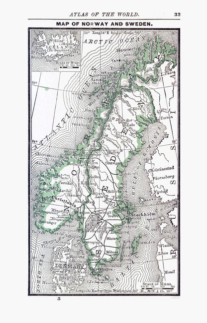 Historic Map - Norway Sweden - Alden 1886 - 23 x 35.77 - Vintage Wall Art