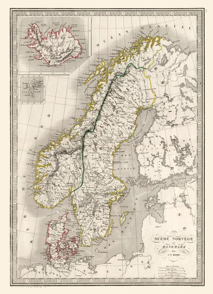 Historic Map - Sweden Norway Denmark - Monin 1839 - 23 x 31.77 - Vintage Wall Art