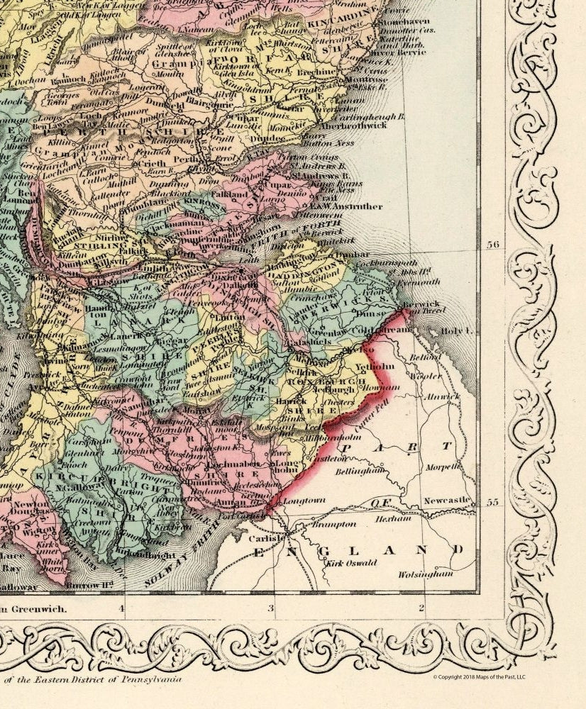 Historic Map - Scotland - Desilver 1859 - 23 x 27.82 - Vintage Wall Art